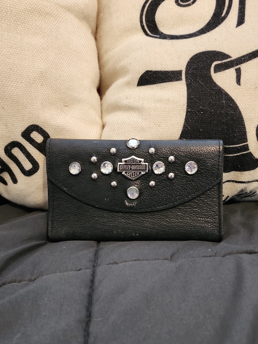 Harley-Davidson Black Wallet with Rhinestone Stud Accents